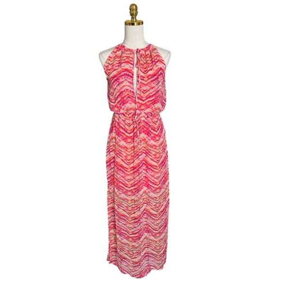 City Studio Womens Chevron Striped Strappy Flowy Halter Neck Maxi Summer Dress M - Picture 1 of 8